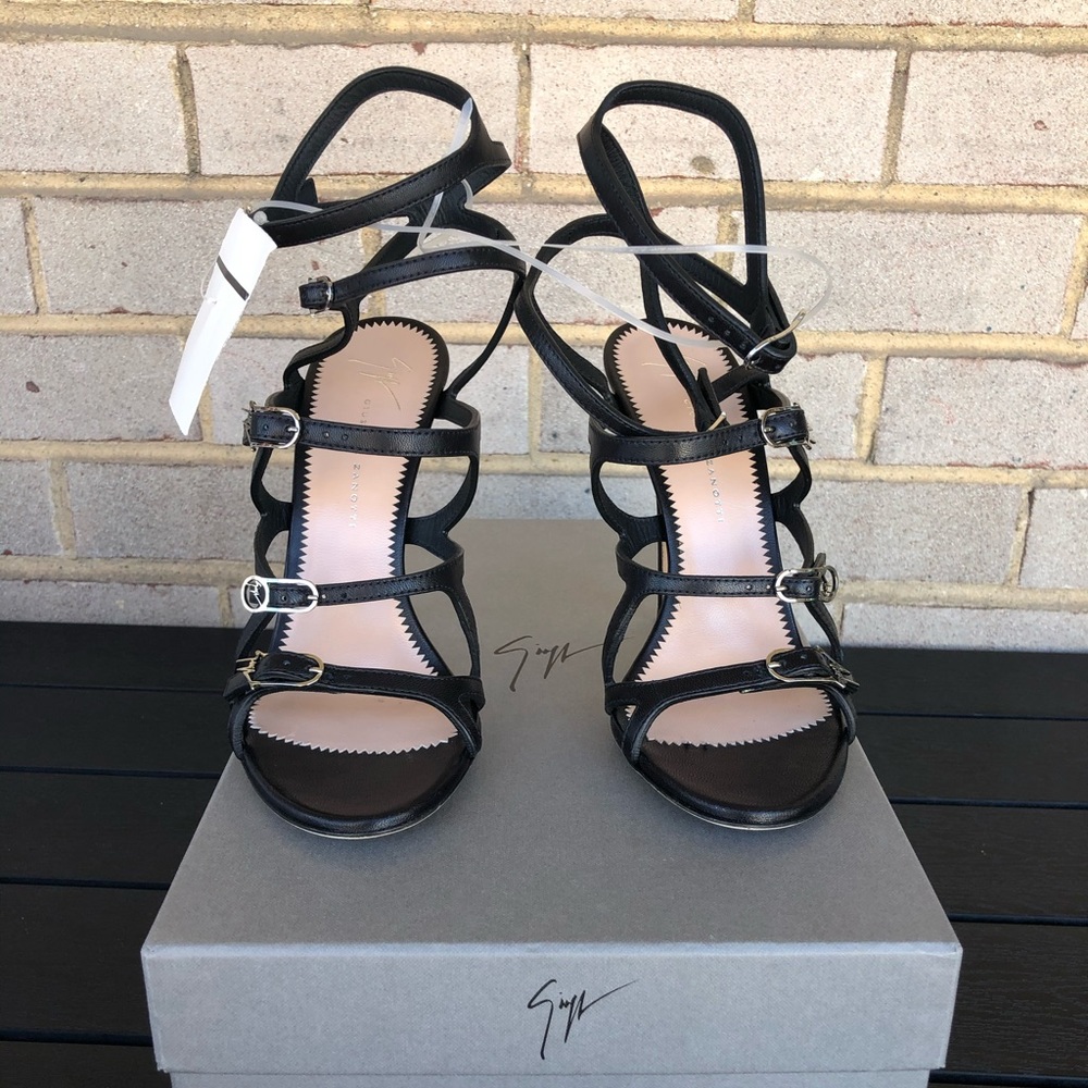 Giuseppe Zanotti Black Strap Sandals Size 38 NEW